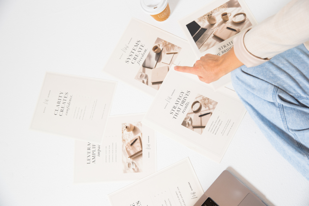Business materials showing systems, strategy, and value creation planning.